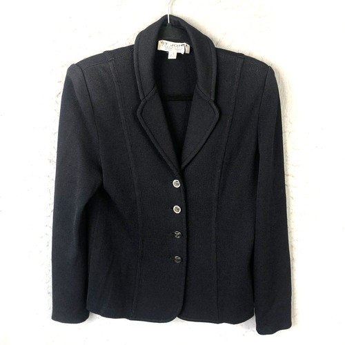St. John Collection Blazer Womens 6 Black Santana Knit Old Money Career Classic