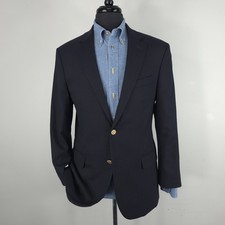 Jos A Bank Blazer Mens 41R Blue Wool Stretch Slim Fit Gold Button Sport Coat