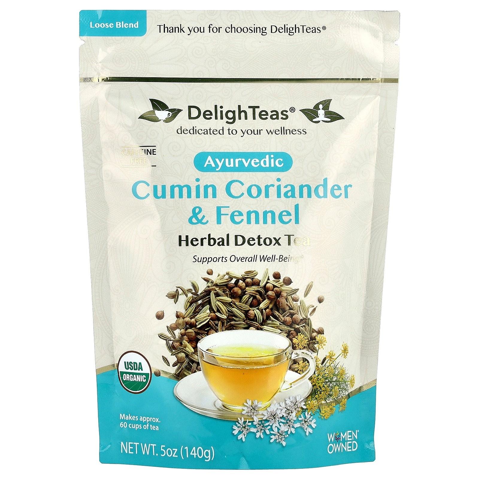 Аюрведический тмин, Кориандр и фенхель, Травяной детокс-чай, Рассыпчатая смесь, Кофеин