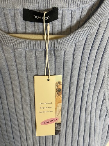 Dokatoo ärmelloses Slim Fit Damen-Tanktop gerippt Strick himmelblau Größe Large - Bild 3 von 5