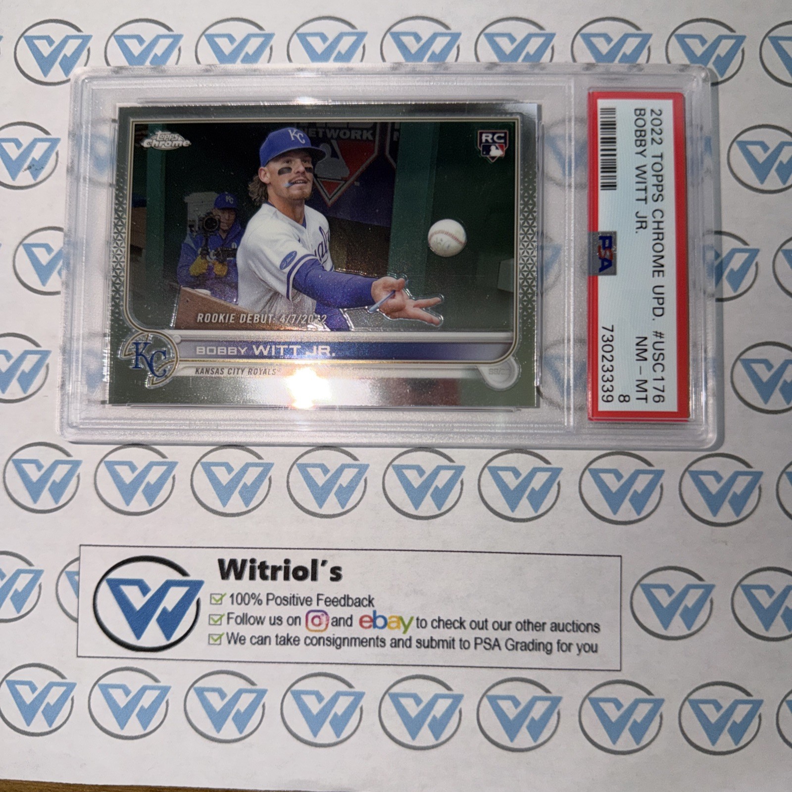 2022 Topps Chrome Update Series - Rookie Debut Bobby Witt Jr. #USC176 (RC) PSA 8