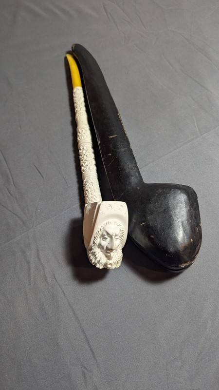 Vintage Large and Extra Long Block Meerschaum Pipe with Case Man Smoking Pipe