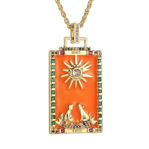Authentic Tarot Cards Necklace for Women Dainty 14K Gold Plated Cubic Zirconia Fortune Tel