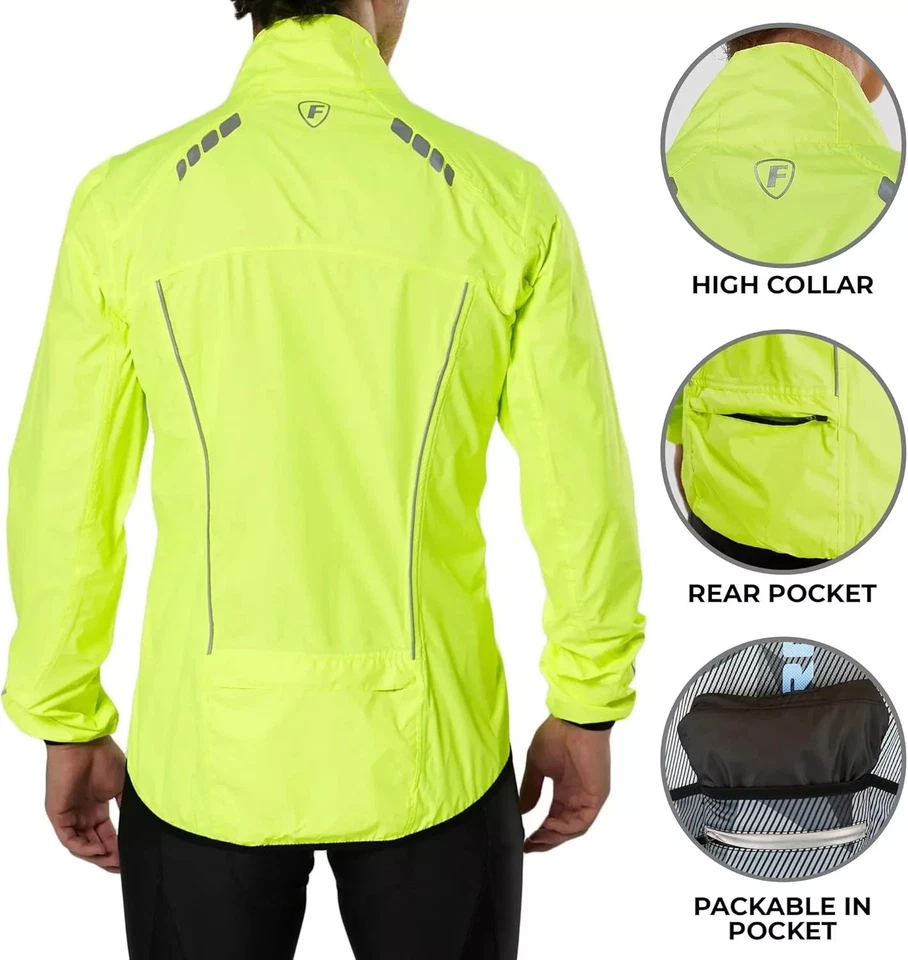 Mens Cycling Rain Jacket Waterproof High Visibility Running Top Rain Coat - Image 3 of 4