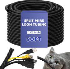 1/2''-50 Ft Split Wire Loom Tubing, Black Flame Retardant