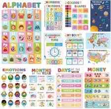 16 Educational Posters for Toddlers, Laminated Classroom Learning Posters,...