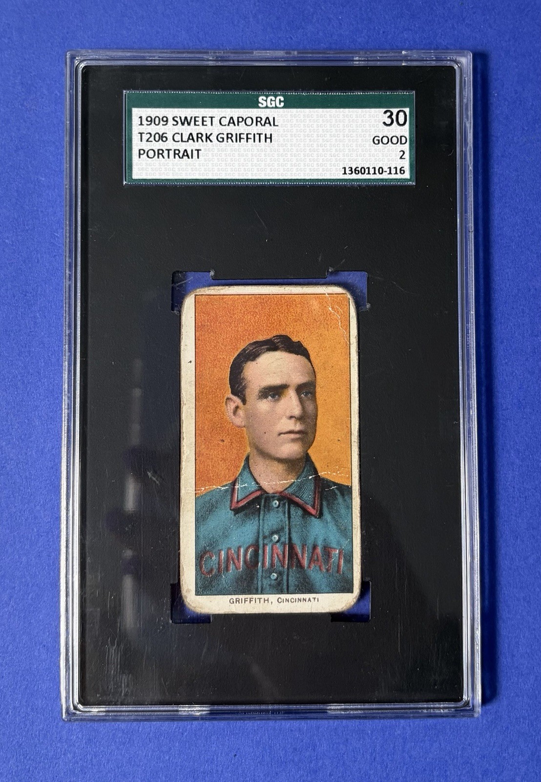 1909 Sweet Caporal T206 Clark Griffith Cincinnati Portrait SGC 2 GOOD