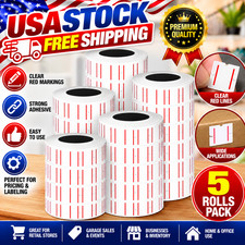 15000 White Price Gun Labels 30 Rolls 21 x 12 mm Double Red Lines