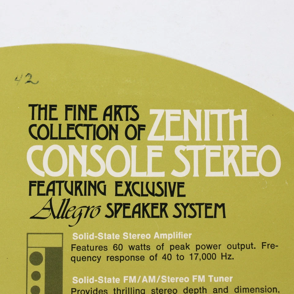 Vintage Zenith Console Stereo Record Player Promotional Paper Insert - Image 3 of 4