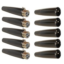 5 BLACK 3pin XLR MALE FEMALE METAL plug jack cable microphone cord 10 connectors