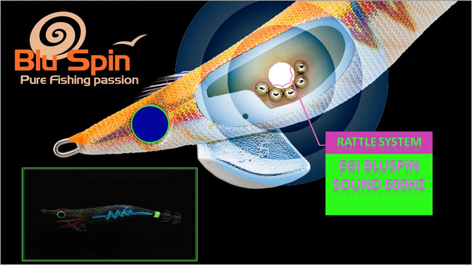 Nouveau BLUSPIN Egi Sound Rattle Squid Turlutte Seiche 3.0 15gr Coul. Noir - Photo 3/4