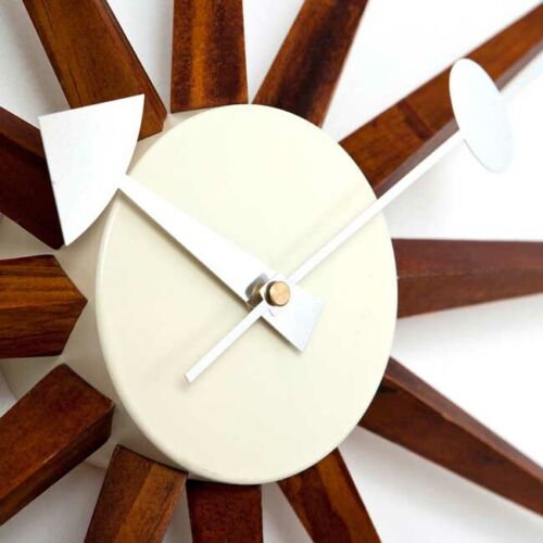 George Nelson Design Sunburst Wall Clock Wood Brown DAIVA Reproduction Modern - Picture 4 of 5