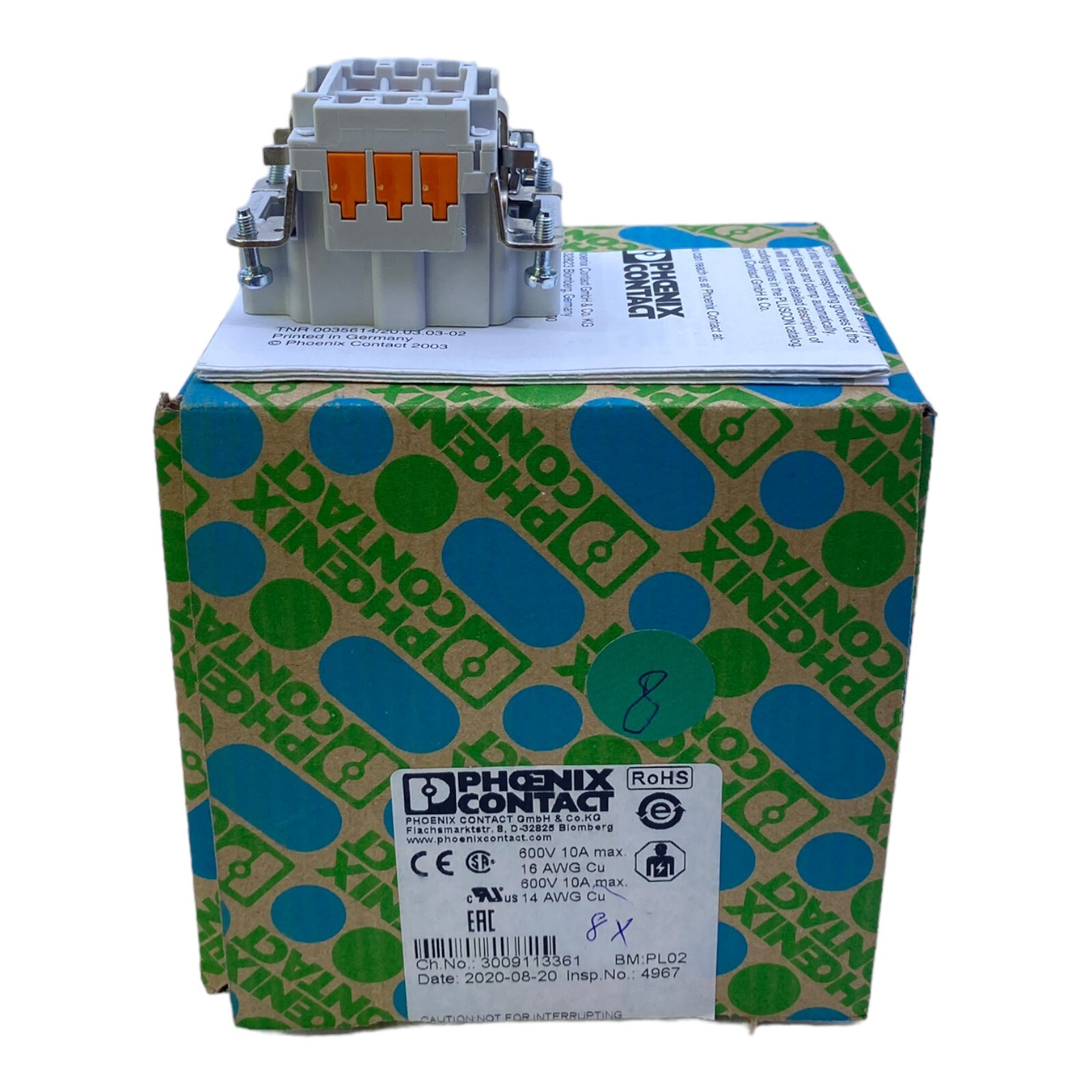 Phoenix Contact HC-B6-ESTQ-2.5 Contact Insert 1605611 600V 10A 6-Pole Pack of 8