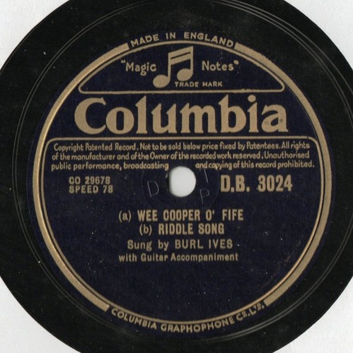 BURL IVES 50'S 78 - OH DEAR SHE'S WONDERFUL, BEAUTIFUL - WEE COOPER O' FIFE EX+ - Picture 2 of 3