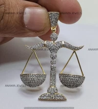 Lab-Created Diamond 1.15 CT Libra Weighing Scale Pendant 14K Yellow Gold Plated