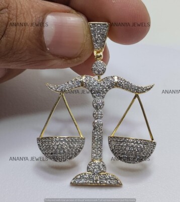 Lab-Created Diamond 1.15 CT Libra Weighing Scale Pendant 14K Yellow Gold Plated
