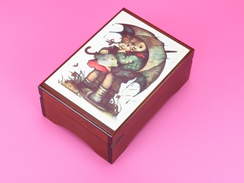 Vintage Reuge Hummel Music Box Jewelry Children Swiss Movement Wood Raindrops - Picture 2 of 12