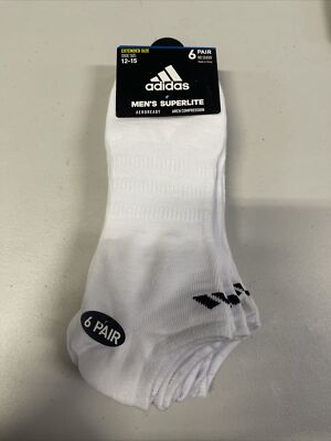 adidas Men's Superlite No Show Socks (6-Pair) White/Black X-Large