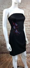 Express Black Strapless Dress Size 1 / 2 XS Embroidered Y2K