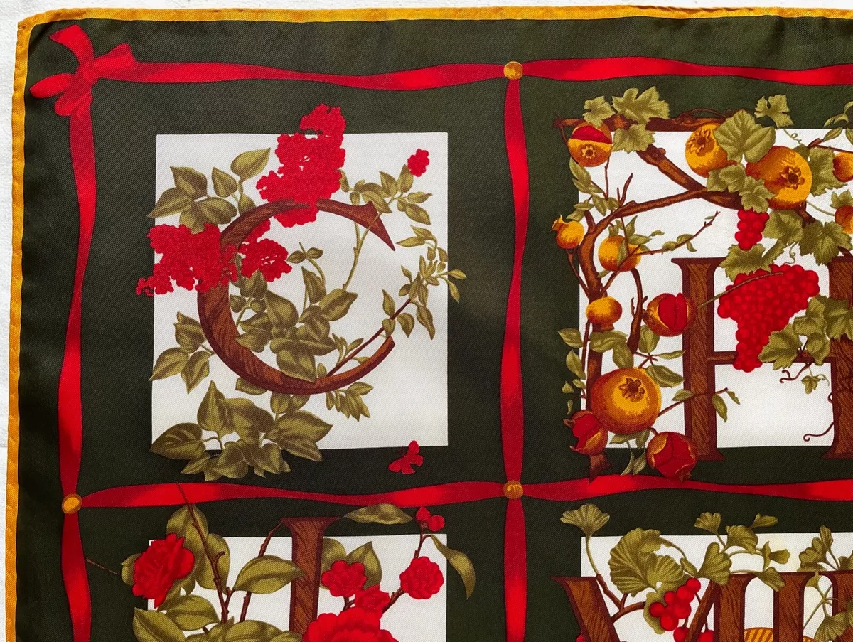 Luxury MANTERO VIII Brown Red Green AUTUMN Botanical Silk Scarf Bandana Italy