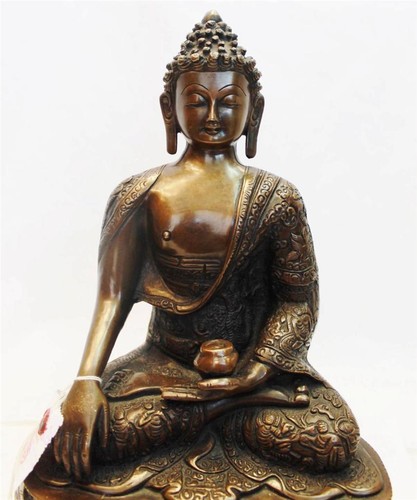 F644 Beautiful Brass Statue of Shakyamunii Buddha 12.75" Tall, Made in Nepal - Picture 2 of 9