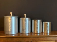 Retro Mid century modern STEELMASTERS Italy Aluminum Lidded SET of 4 Canisters