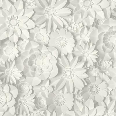 Fine Decor Dimensions 3D Effekt Floral Tapete Blumen weiß grau abwaschbar