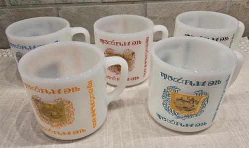 Vintage Federal Glass Apothecary Milk Glass Mugs, Set of 5