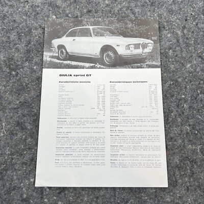 ALFA ROMEO GIULIA sprint GT Technical Brochure: 1964 Single Sheet