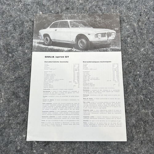 ALFA ROMEO GIULIA sprint GT Technical Brochure: 1964 Single Sheet