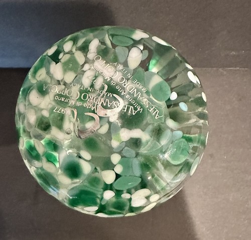 Mushroom Paperweight Alessandro Coppola Italy Green Art Glass And Millefiori - Picture 3 of 7
