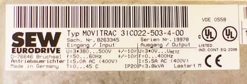 SEW EURODRIVE MOVITRAC 31C022-503-4-00 Antriebsumrichter 3,8kVA 8263345 -used- - Picture 4 of 4