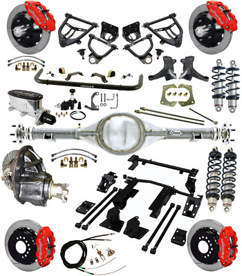 RIDETECH COILOVER,4-LINK,ARMS,CURRIE REAR END,WILWOOD DISC BRAKES,13'' ROTORS,RED