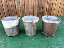 Vintage 3 Sap Pails Buckets Flower Planters 9" High Maple Syrup Tin Finish #16