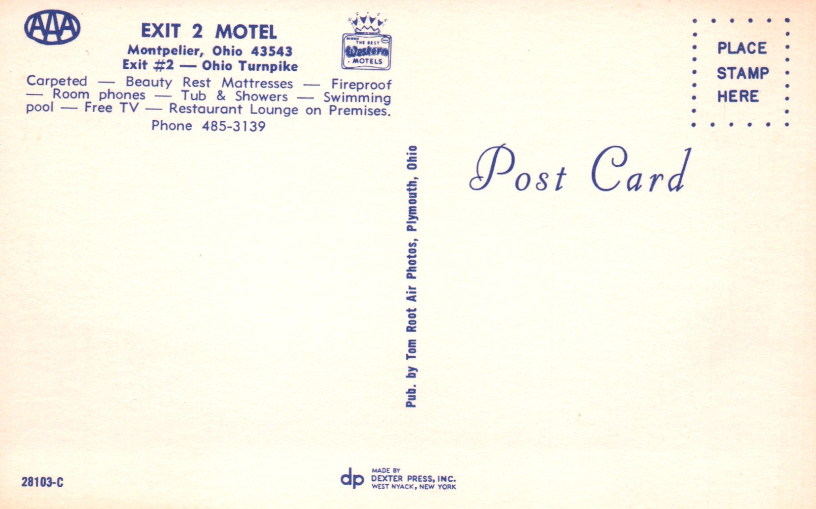 Vintage Postcard Exit 2 Motel Montpelier Ohio Turnpike Dining Travel