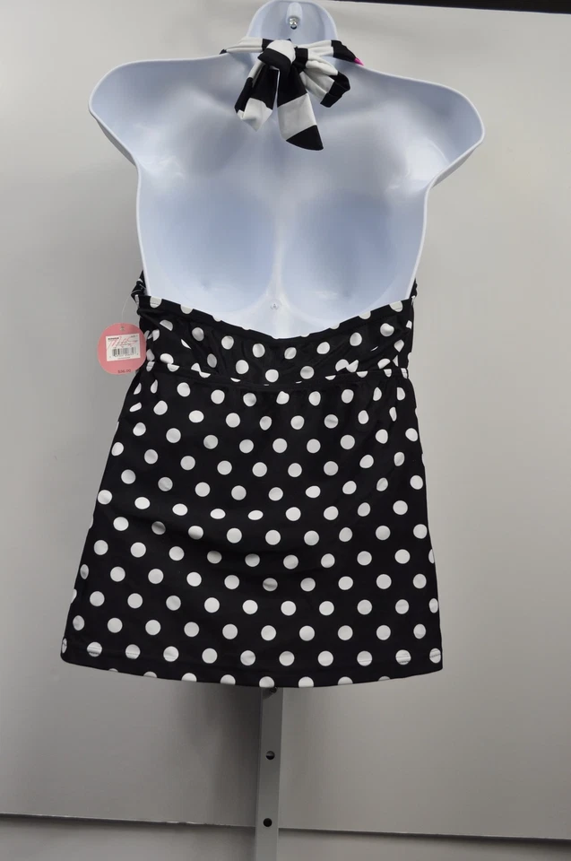 S.O. FA98T860 Tankini Top Traje de Baño Negro Blanco Lunares Rosa Halter Talla 1 $32 Foto 2 de 2
