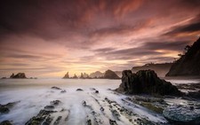 Landscape rocks mist sea sky sunlight nature low Custom Gaming Mat Desk