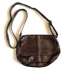 Vtg Brown Bronze Genuine Leather Snakeskin Reptile Crossbody Bag Purse Mexico