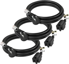 FIRMERST 3-Pack 6ft Flat Plug Extension Cord 14 AWG 15A Black Heavy Duty