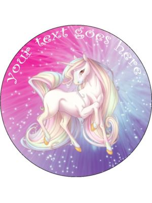 pink sparkle girly unicorn personalised round edible cake topper wafer