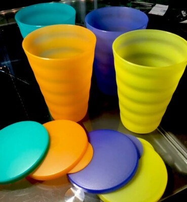 Set of 4 New Vintage Tupperware Impressions 16 oz Tumblers with Seals 4 Colors 