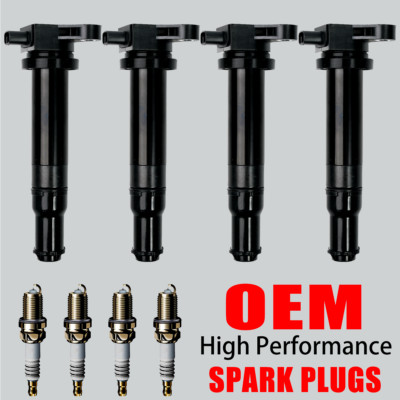 4X OEM Ignition Coil & Iridium Spark plugs For Kia Rio Hyundai Accent 1.6L UF499