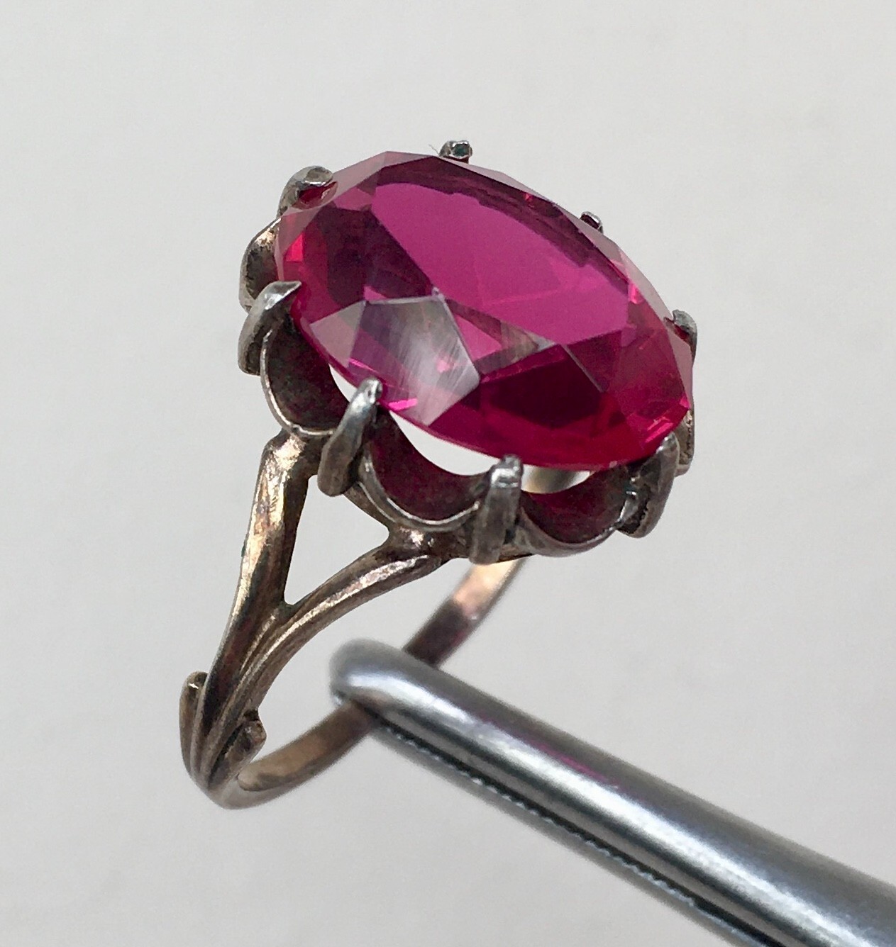 Ring № 29 Vintage Soviet Red Ruby Silver Ring 875… - image 8