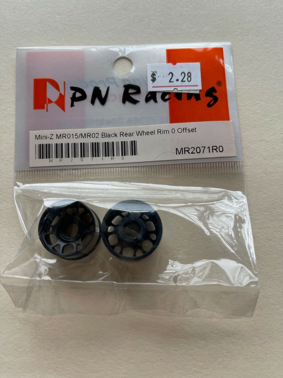 PN Racing Mini-Z Racer  MR2071R0 Black Rear Wheel Rim 0 offset