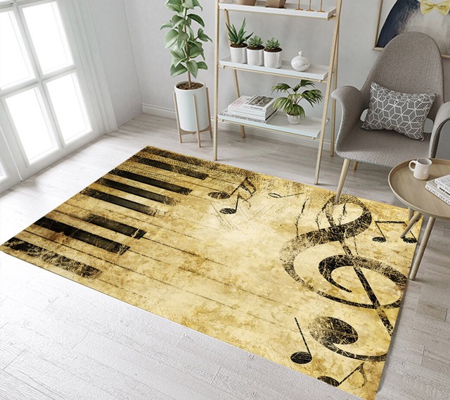 Vintage Piano Keyboard Music Note Area Rugs Bedroom Carpet Living Room