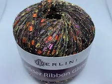 Berlini Ladder Ribbon Glitter Yarn #75 Vegas 50gr 142yds Copper Lilac Black Gold