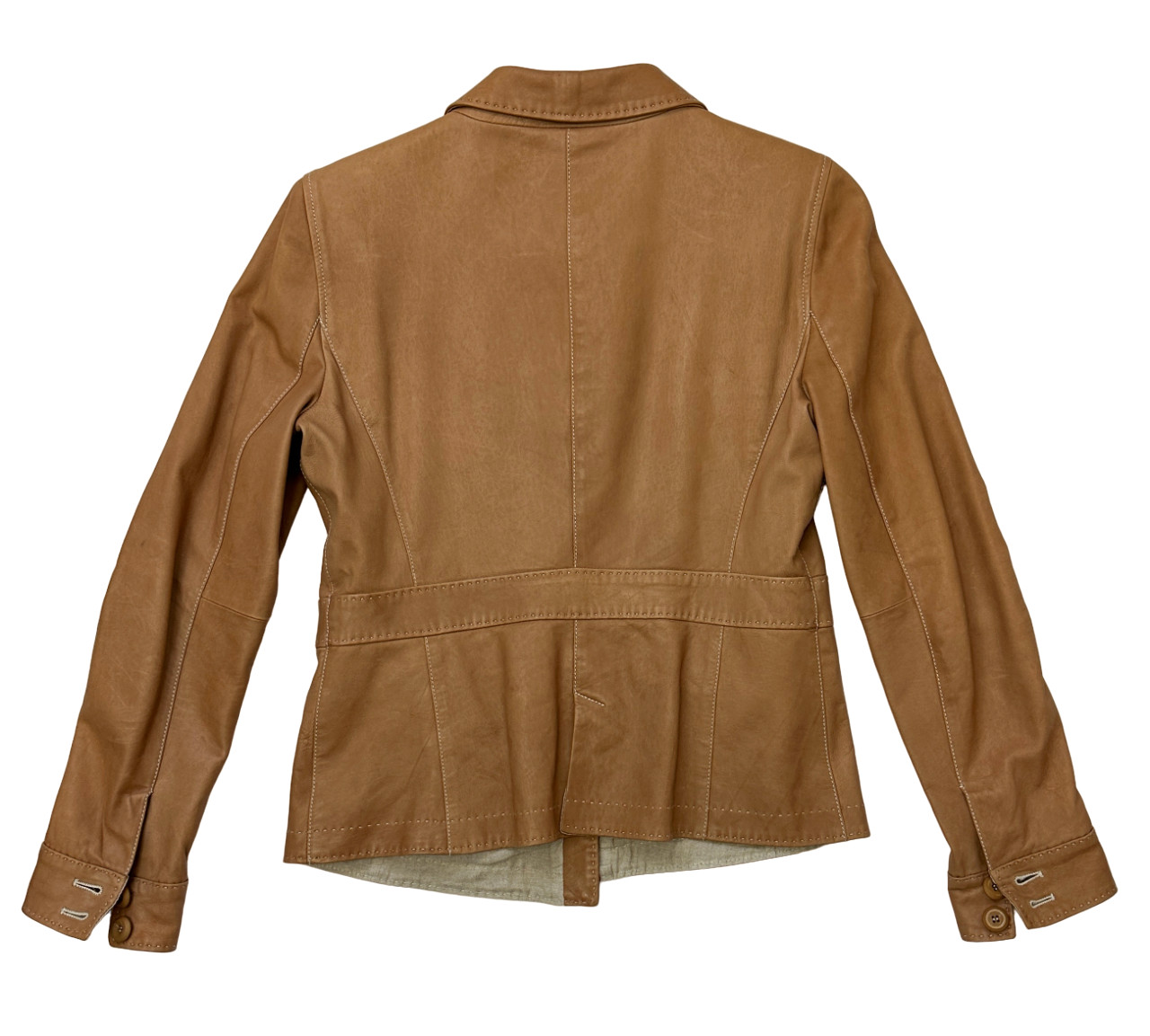 ARMANI COLLEZIONI Lambskin Leather Jacket 8 Camel White Stitching Button Tan image 5