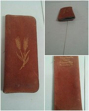 Vintage Leather Glasses Case Gold Wheat Design Eyeglasses Advertising