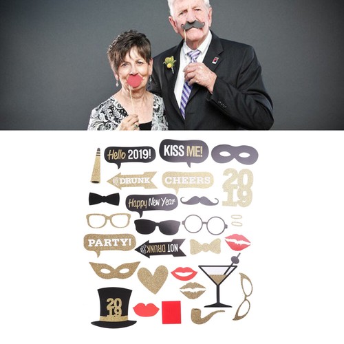 30 Pièces Accessoires Photobooth, Accessoires Photobooth Noir Or, Décoration De Fête Pour Mariage, Anniversaire, Carnaval, Noël, Décoration De Table, Photobooth Décoration, Accessoire Photobooth