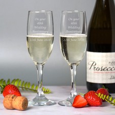 Personalised Any Message Champagne Flutes and Gift Box Set Wedding Anniversary